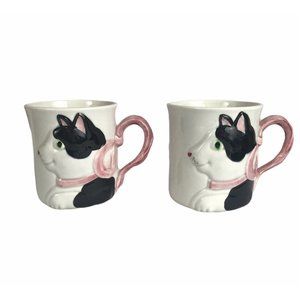 Fitz and Floyd Mug Cat Kitten Pink Bow Delicate Vintage Coffee Tea Mug
